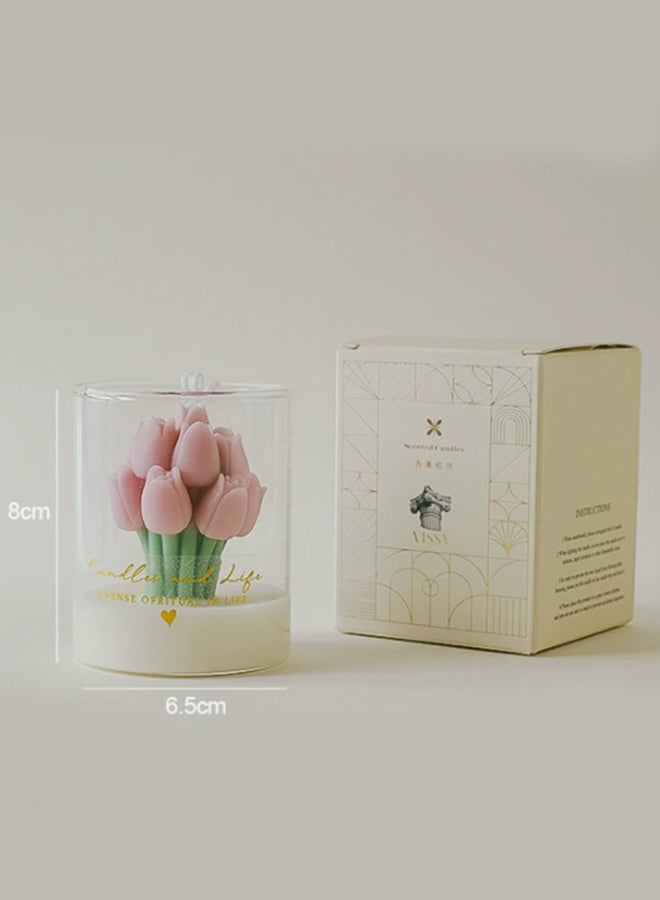 شمعة معطرة على شكل كأس توليب - برائحة زهرة الموراندي الوردية، والأوريجانو، والنرجس - شمعة علاجية طبيعية من شمع الصويا للاسترخاء المنزلي، وديكور غرفة النوم، وهدية لها - Image 2